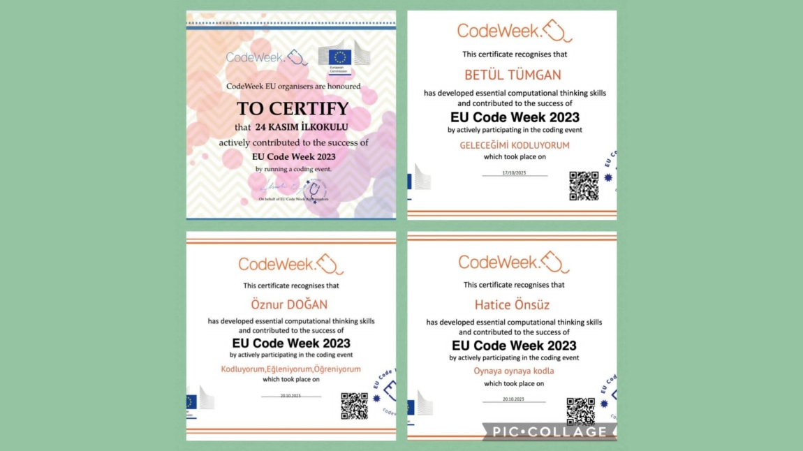 Codeweek Haftası kapsamında okulumuzda yapılan kodlama çalışmalarının sonucunda aldığımız sertifikalar